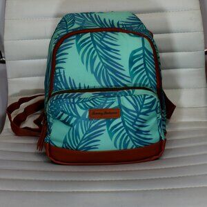 Tommy Bahama  Green Leaves Brown woman travel boho backpack 11"x 9" x 6.5"